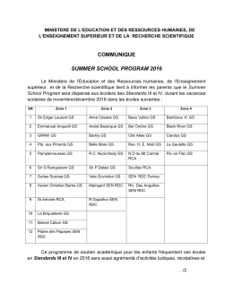 COMMUNIQUE SUMMER SCHOOL PROGRAM 2016