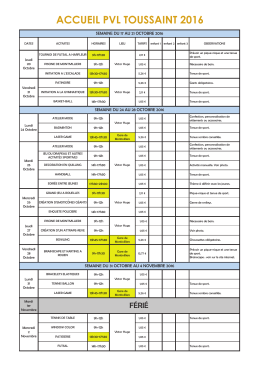 Planning PVL octobre/novembre