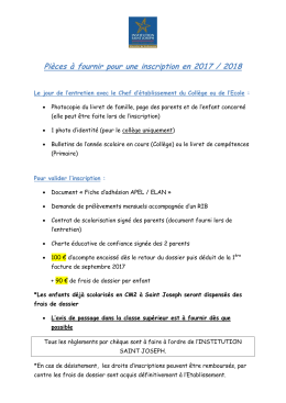 Pièces à fournir pour une inscription en 2017 / 2018