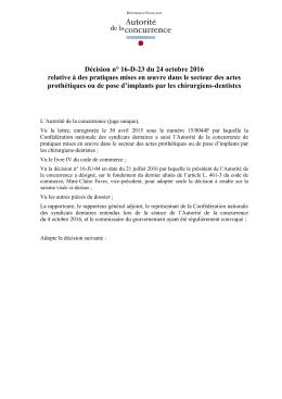 D&eacute;cision n&deg; 16-D-23 du 24 octobre 2016 relative &agrave; des pratiques
