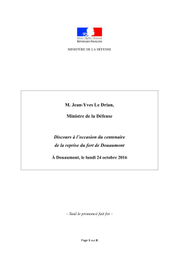 M. Jean-Yves Le Drian, Ministre de la D&eacute;fense Discours &agrave; l`occasion