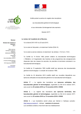 Télécharger l`arrêté d`ouverture du registre des inscriptions du