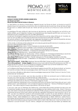 PRESS RELEASE MONACO WORLD SPORTS LEGENDS AWARD