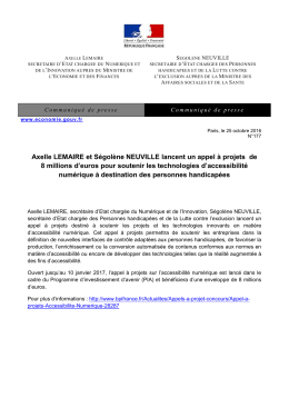 Axelle LEMAIRE et S&eacute;gol&egrave;ne NEUVILLE lancent un appel &agrave; projets