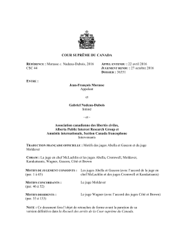 COUR SUPR&Ecirc;ME DU CANADA R&Eacute;F&Eacute;RENCE : Morasse c. Nadeau