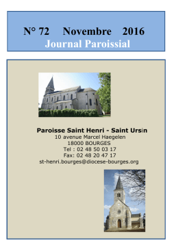 N&deg; 72 Novembre 2016 Journal Paroissial