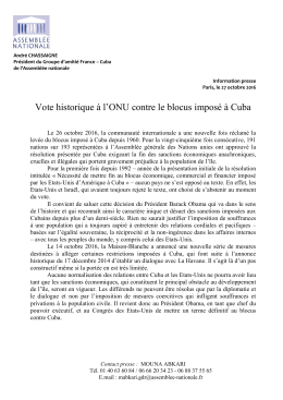 Vote historique à l`ONU contre le blocus imposé à Cuba