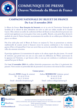 COMMUNIQUE DE PRESSE Oeuvre Nationale du Bleuet de France