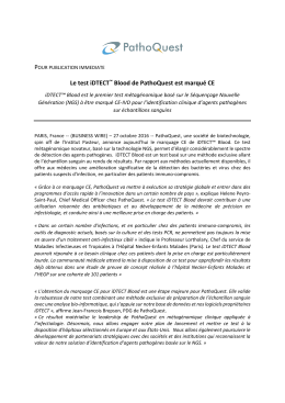 Le test iDTECT&trade; Blood de PathoQuest est marqu&eacute;