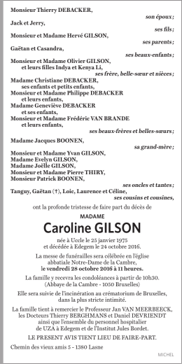 Caroline GILSON - Funérailles Michel