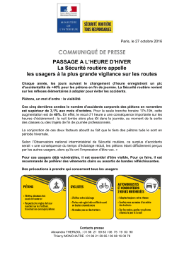 COMMUNIQU&Eacute; DE PRESSE