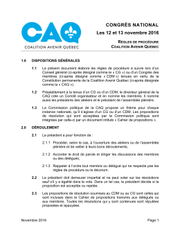 CONGRÈS NATIONAL Les 12 et 13 novembre 2016