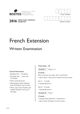French Extension Exam Paper - Board of Studies Teaching and