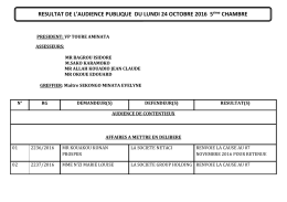 RESULTAT DE L`AUDIENCE PUBLIQUE DU LUNDI 24 OCTOBRE