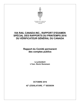 VIA RAIL CANADA INC., RAPPORT D`EXAMEN SPÉCIAL DES