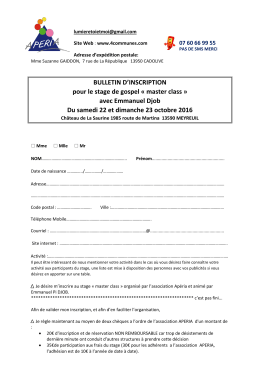 BULLETIN INSCRIPTION AU STAGE et réservation de l`hôtellerie