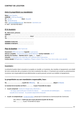 Entre le propri&eacute;taire ou mandataire Et le locataire Inventaire : Le