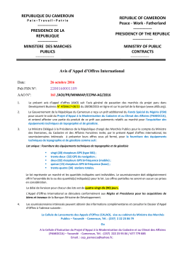 Avis d`Appel d`Offres International REPUBLIQUE DU CAMEROUN