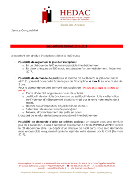 note PAIEMENT DES DROITS D`INSCRIPTION