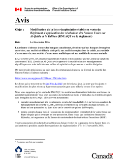 2016-10-26 - Modification de la liste récapitulative - OSFI-BSIF