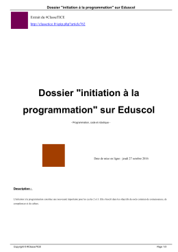 Dossier "initiation à la programmation" sur Eduscol