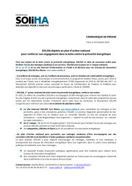 COMMUNIQUE DE PRESSE SOLIHA d&eacute;ploie un plan d`action
