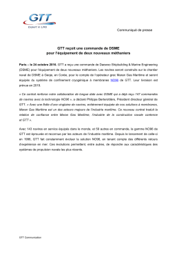 GTT re&ccedil;oit une commande de DSME pour l`&eacute;quipement de deux