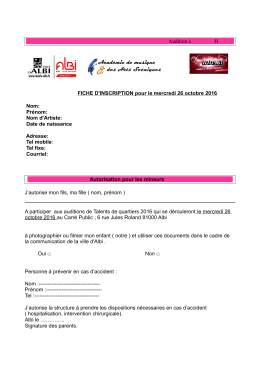 Audition à H FICHE D`INSCRIPTION pour le mercredi 26 octobre