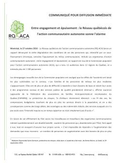 COMMUNIQUÉ POUR DIFFUSION IMMÉDIATE Entre - SNV-ACA