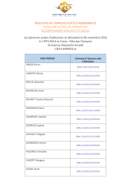 RESULTATS DE L`EPREUVE ECRITE D`ADMISSIBILITE POUR