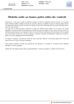 Michelin confie ses bonnes petites tables d&egrave;s vendredi