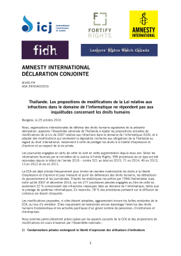 Thaïlande: Les propositions de modifications de la Loi relative aux