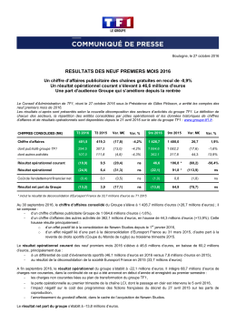 resultats des neuf premiers mois 2016