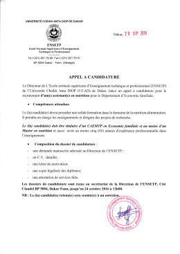 assistant en nutrition - Universit&eacute; Cheikh Anta Diop de Dakar