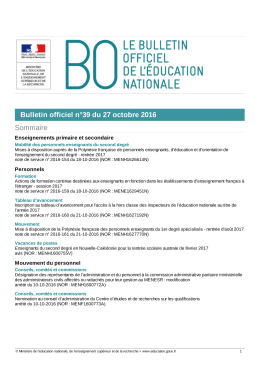 Bulletin officiel n°39 du 27 octobre 2016 Sommaire