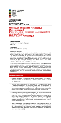 CONSEILLER, CONSEILLÈRE PÉDAGOGIQUE