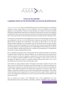 Focus sur les march&eacute;s : La gestion active ou l`art de diversifier