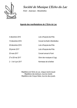 Agenda des manifestations de L`Echo du Lac