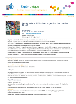 Les émotions à l`école et la gestion des conflits 2016 F