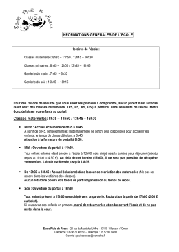 Horaires - Ecole Pluie de Roses