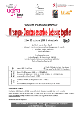 INSCRIPTIONS ONLINE : www.ugda.lu/ecomus   rubrique Activit&eacute;s
