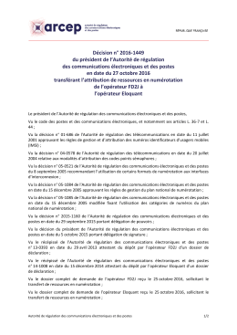 Décision n° 2016-1449 du président de l`Arcep en date du 27