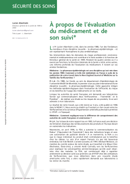 À propos de l`évaluation du médicament et de son suivi*