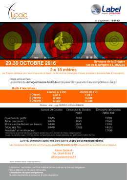 29et30 OCTOBRE 2016 - Club de Tir à l`Arc - Limoges