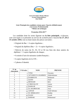 Les candidats dont les noms figurent sur la liste principale, ci