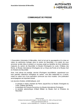 COMMUNIQU&Eacute; DE PRESSE - Automates et Merveilles