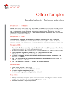 Conseiller(ère) senior en gestion des