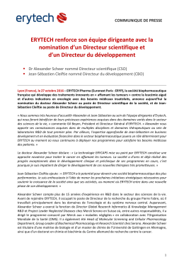 ERYTECH renforce son équipe dirigeante avec la