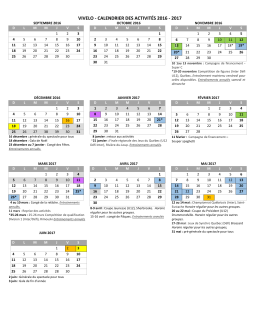 vivelo - calendrier des activités 2016 - 2017