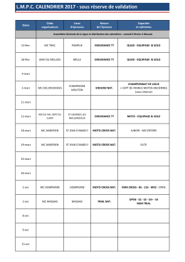 L.M.P.C. CALENDRIER 2017 - sous réserve de validation